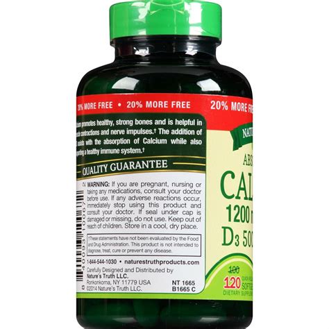 Nature S Truth Absorbable Calcium Plus With D3 5000 Iu Softgels 1200 Mg 120 Ct Ebay