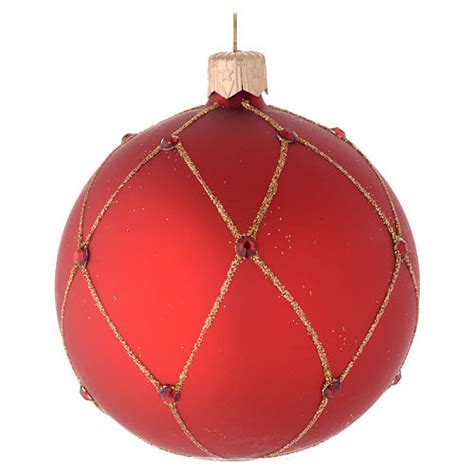 Bauble In Red Blown Glass With Glitter And Stones 80mm Online Sales