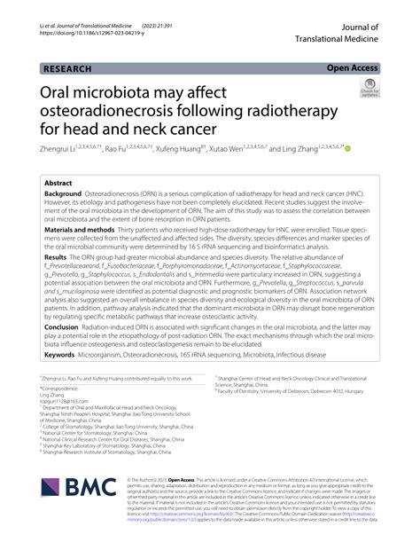 Pdf Oral Microbiota May Affect Osteoradionecrosis Following