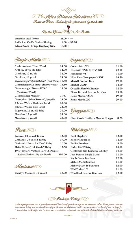 Shadowbrook Restaurant menus in Capitola, California, United States