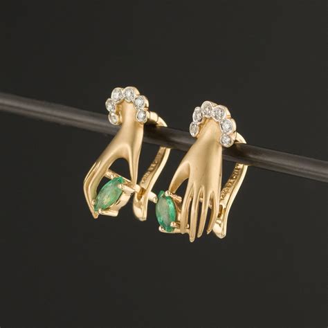 Hand Earrings | Vintage Emerald & Diamond Hand Earrings - Trademark Antiques