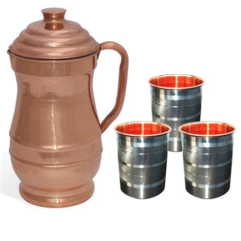 Buy Rime India Pure Copper Maharaja Water Jug With 3 Copper Steel