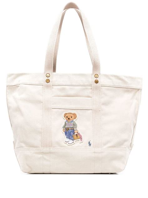 Polo Ralph Lauren Bear Print Canvas Tote Bag In Natural Lyst