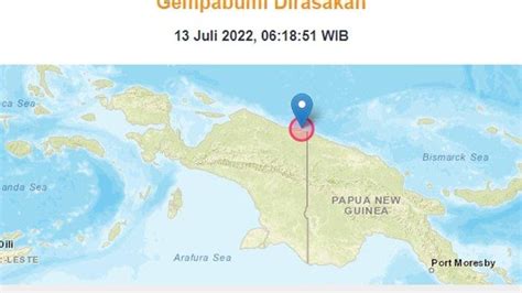 Gempa Terkini Papua Rabu 13 Juli 2022 Pagi Ini BMKG Terasa Di