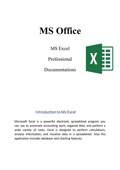 Solution A Brief Introduction To Microsoft Excel Subject Computer