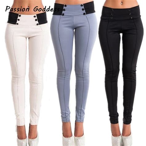 Fashion Women Button Pencil Pants Sexy Slim Elastic Skinny Pants