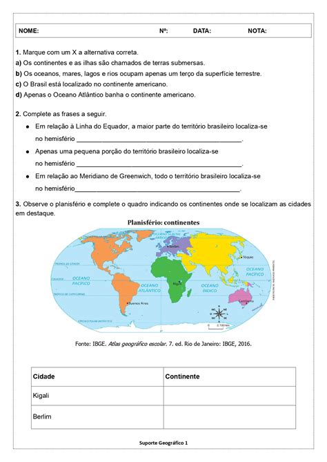 Atividade Sobre Os Continentes