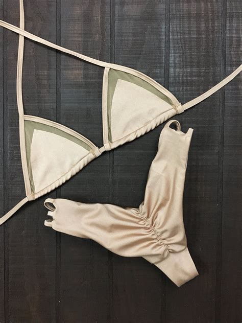 Nude Mesh Top And Nude Scrunch Bikini Bottom