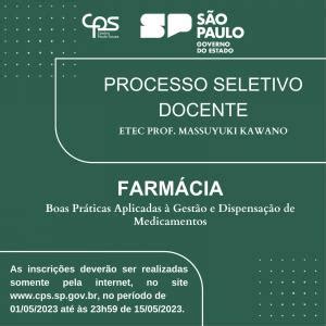 Processo Seletivo Para Docente Farm Cia Etec Tup Prof Massuyuki