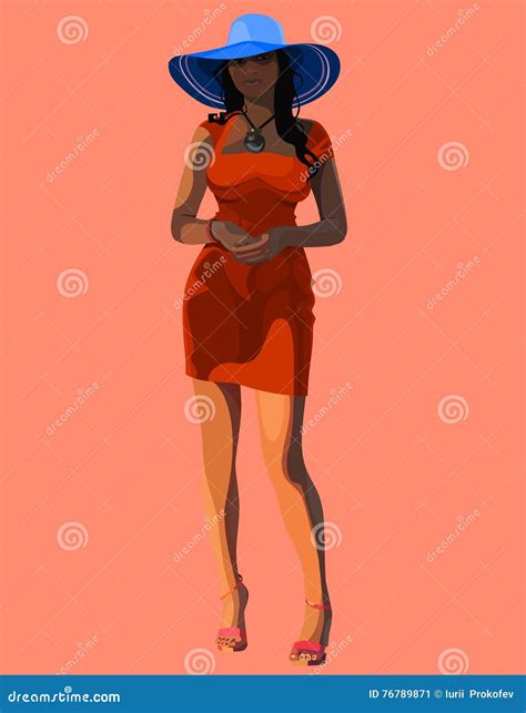 Beautiful Woman In A Wide Brimmed Hat Stock Vector Illustration Of