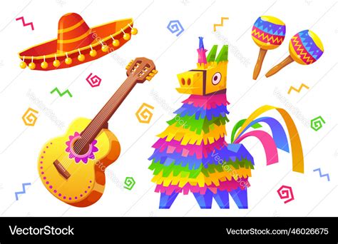 Mexican birthday party set with pinata Royalty Free Vector