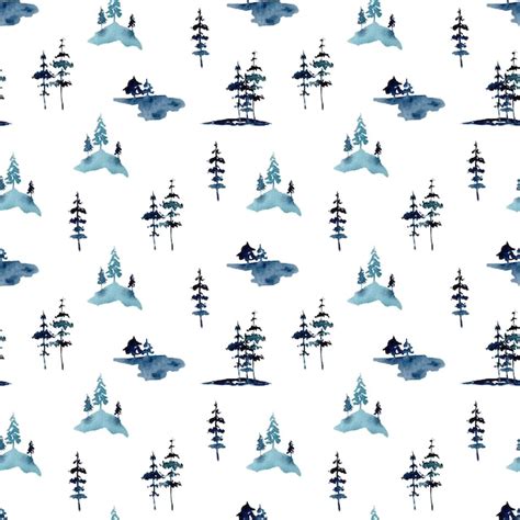 Premium Vector Cold Blue Pine Seamless Pattern Watercolor