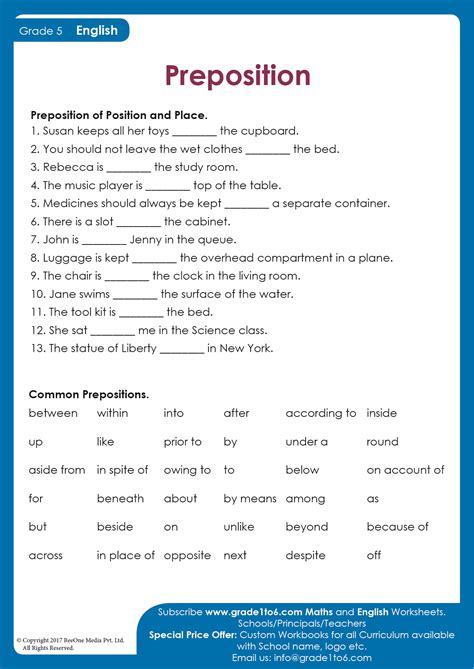 Preposition Of Time Worksheet For Class 4