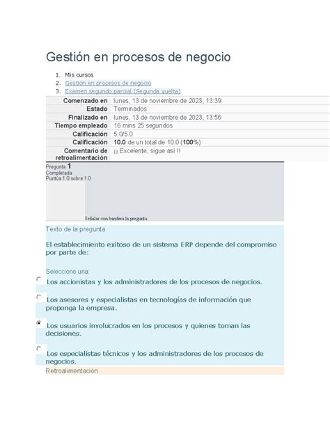 Gestión En Procesos De Negocios Ex Semana 2 Gestión En Procesos De Negocio 1 Mis Cursos 2