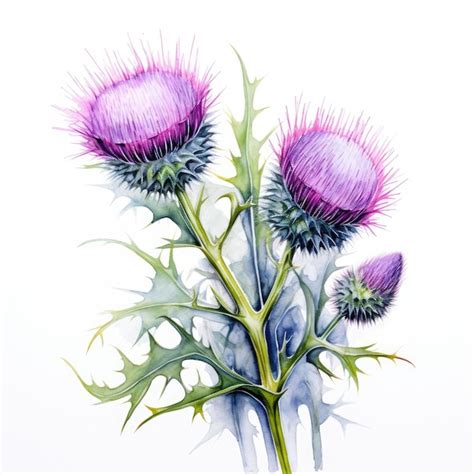 Premium Ai Image Watercolor Painting Of Thistle With White Background