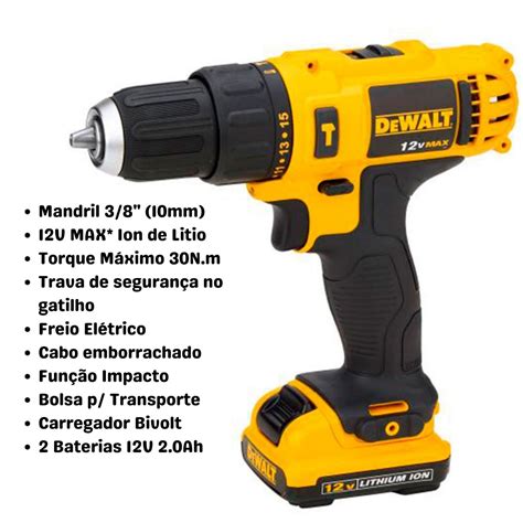 Parafusadeira Furadeira 3 8 Pol 12V DCD716D2 Dewalt C 2 Bat 2 0AH