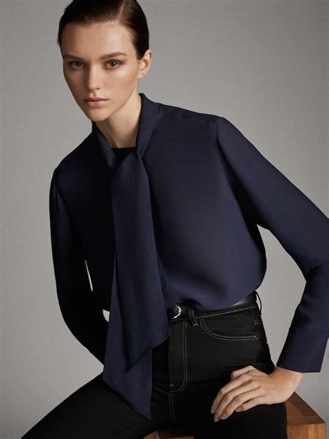 Shirt With Tie Detail Women Massimo Dutti Womens Shirts Fashion