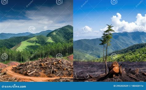 Photos Before And After Shots Showcasing A Deforested Area Turning Into