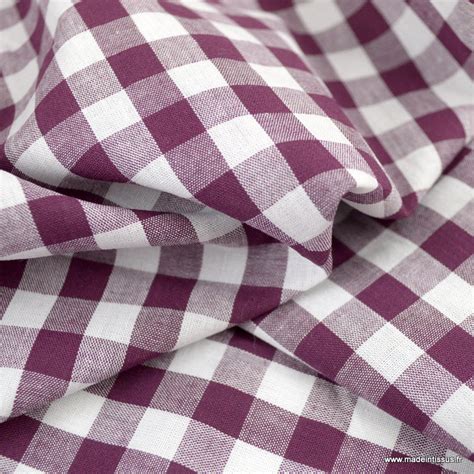 Tissu Vichy Grands Carreaux Sur Popeline Coloris Aubergine Oeko Tex