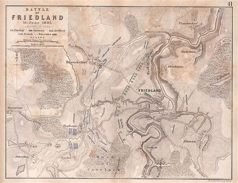 Battle of Friedland 14 June 1807 - Antique Print Map Room