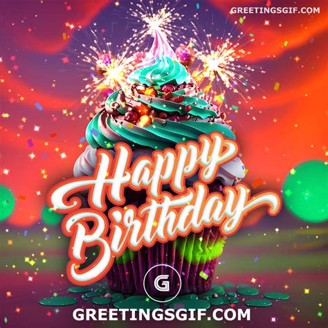 Sparklers Cupcake Happy Birthday Gif | GreetingsGif.com for Animated Gifs