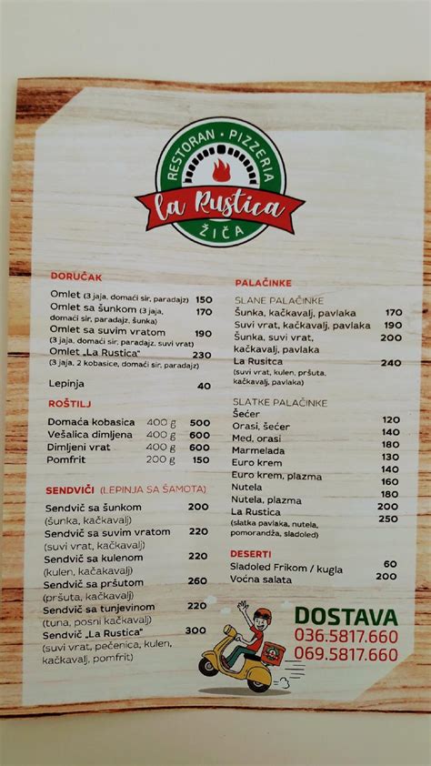 Menu At La Rustica Restaurant Kraljevo