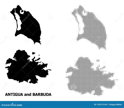 Vector Halftone Mosaic And Solid Map Of Antigua And Barbuda Stock