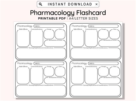 Drug Card Template Nursing Pharmacology Printable Nursing Notes