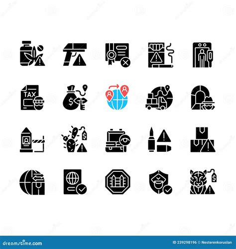 Smuggling Black Glyph Icons Set On White Space Stock Vector