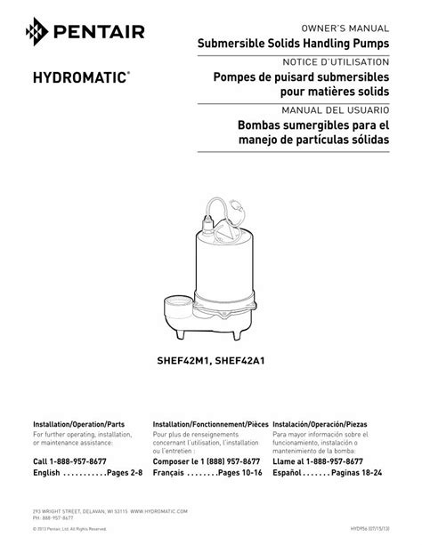 Pdf Owners Manual Submersible Solids Handling Pumps · Owners Manual