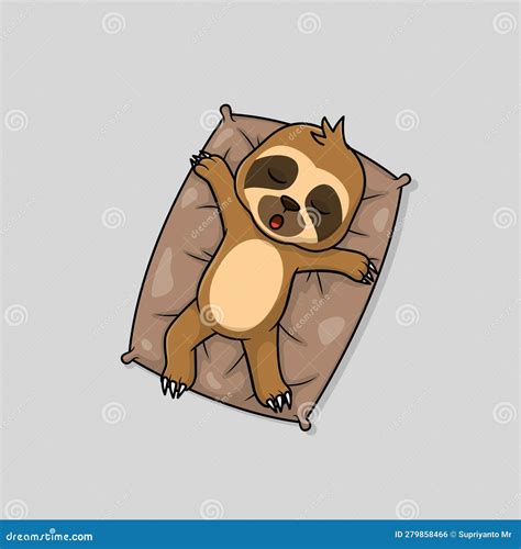 Cute Baby Sloth Cartoon Sleeping on Pillow Flat Vector Icon Illustration Stock Vector ...