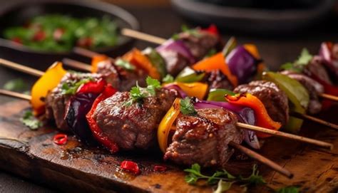 Brochetas De Carne A La Parrilla Con Verduras Un Aperitivo Gourmet De