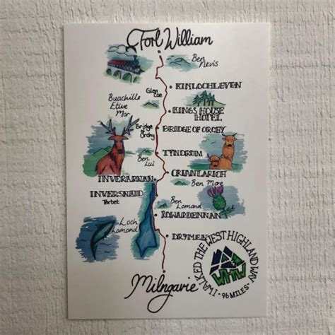 Whw West Highland Way Postcard Hand Drawn Route Map Milngavie Etsy Uk