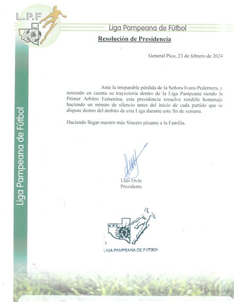 Resolicion Presidencial Liga Pampeana