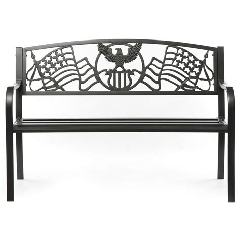 Steel Outdoor Patio Garden Park Seating Bench With Cast Iron Patriotic