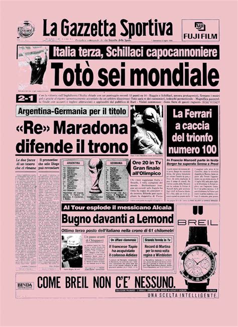 Prima Pagina De La Gazzetta Dello Sport Del Luglio