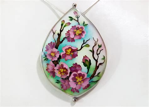 Sakura Cherry Blossom Pendant Brooch Georgian Cloisonne Etsy