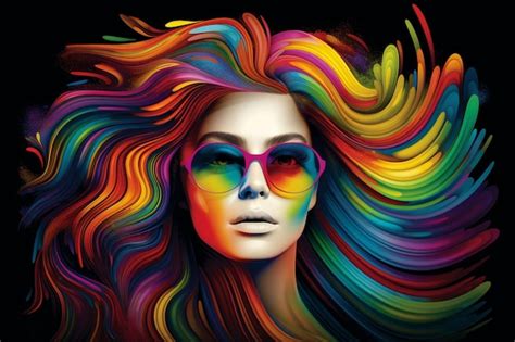 Premium Photo A Colorful Portrait Of A Woman With Rainbow Hair