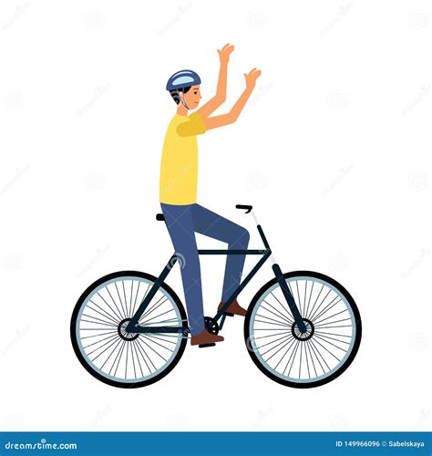 Man Bicyclist Riding On Bike Or Finishing Race Flat Vector Illustration