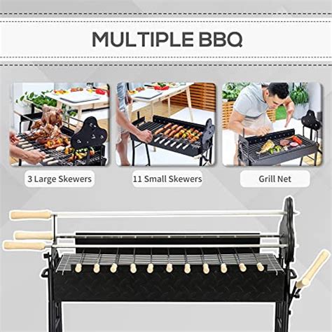 Outsunny Portable Charcoal Bbq Grills Steel Rotisserie Outdoor Cooking