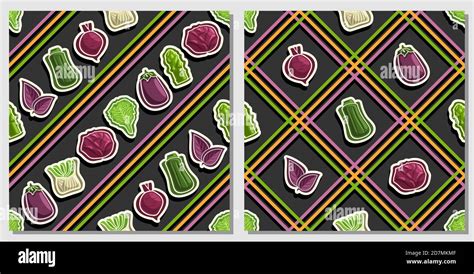 Vector Vegetable Seamless Patterns Square Repeating Veggie