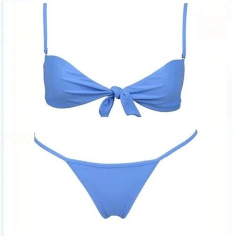 2018 Knotted Solid Color Bikini Nylon Fabric Ladies Sexy Swimsuit