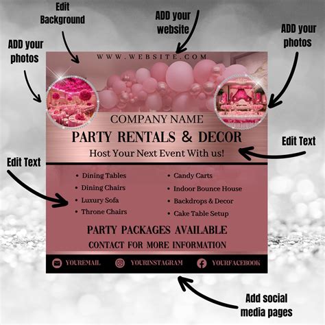 Party Rentals and Decor Business Flyer, Event Space Rentals, Party ...