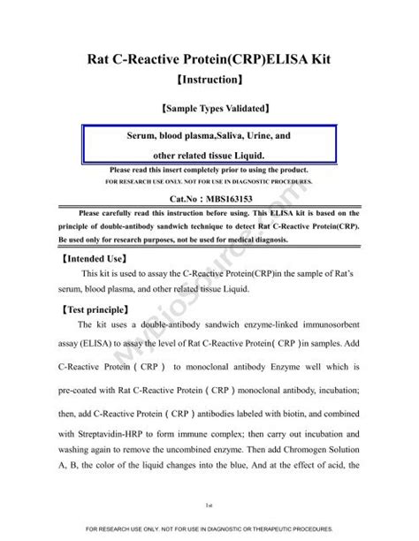 Rat C Reactive Protein Crp Elisa Kit Mybiosource