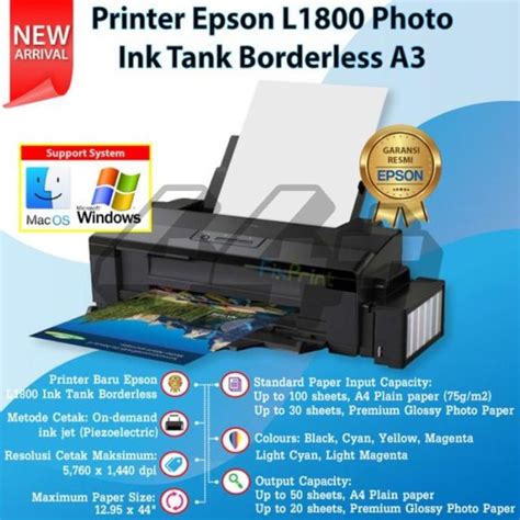 Jual Printer Epson L1800 A3 Photo Ink Tank Borderless A3plus 6 Color