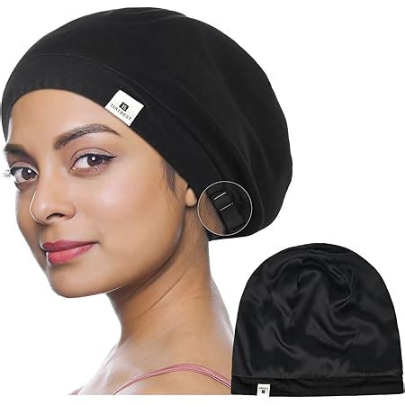 Amazon YANIBEST Silk Satin Bonnet Hair Cover Sleep Cap Black