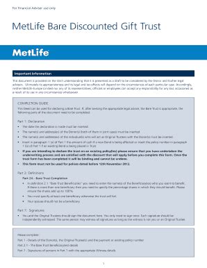 Fillable Online Metlife Co Metlife Bare Discounted Gift Trust Fax Email