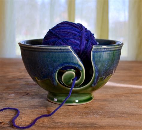 Yarn Bowl Ceramic Knitting Crochet Porcelain Glazed In Green