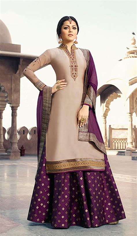 Beige Color Satin Georgette Tv Actress Drashti Dhami Lehenga Suit