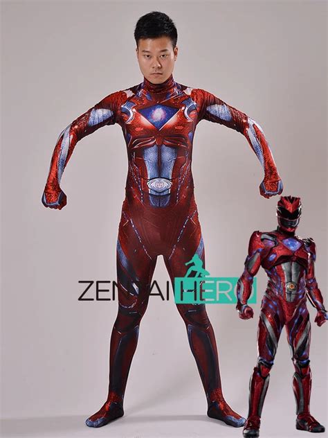 Free Shipping D Printed Movie Saban Red Rangers Cosplay Costumes Lycra